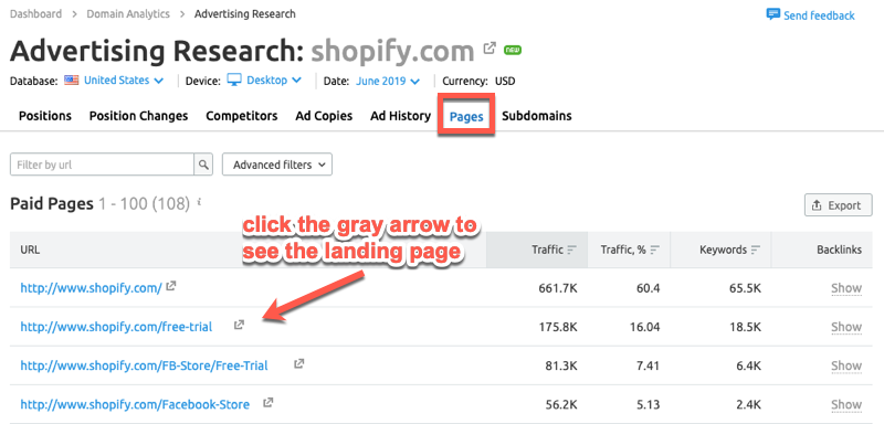 Check which pages are getting the most paid traffic